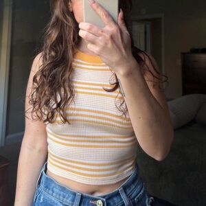 American Eagle Outfitters Yellow and White Striped Crop Top